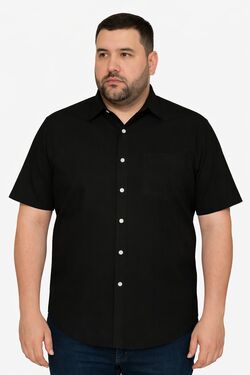 Camisa Masculina Plus Size Manga Curta Tricoline Preto Caw