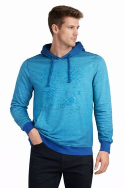 Blusão Masculino Moletom com Capuz Azul Stonado Six One Algodão