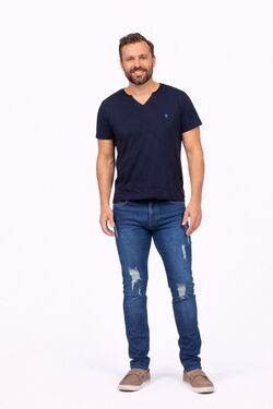 Calça Jeans Masculina Slim Destroyed  Azul com Elastano – Shyros