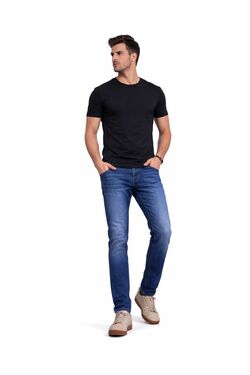 Calça Jeans Masculina Slim Fit Six One Azul com Elastano Lavagem Bigode de Gato