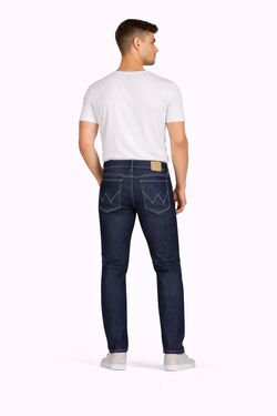 Calça Jeans Masculina Slim Wrangler Larston Azul Escuro Gancho Médio Perna Ajustada - 53856