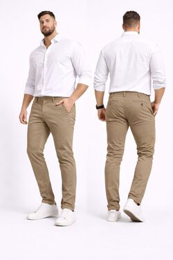 Calça Sport Fino Masculina Sarja Caqui R Sete Bolso Faca Ajuste Elegante