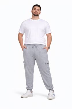 Calça Jogger Cargo Plus Size Cinza You Size com Bolsos Laterais
