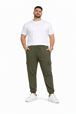 Calça Cargo Moletom Plus Size Verde Diametro com Bolsos Laterais