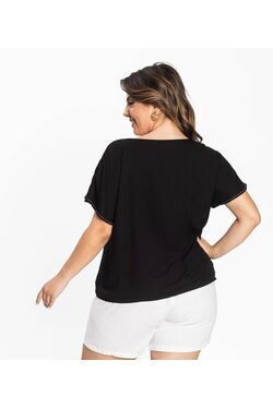 Blusa Cropped Plus Size Rovitex em Viscose com Pesponto Branco Contrastante - 53930