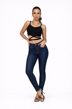 2 - Calça Jeans Cigarrete Feminina Plus Size La Rossi Azul com Elastano