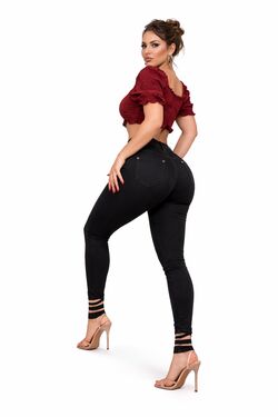 4 - Calça Jeans Cigarrete Plus Size Preta Bau Baki Cintura Alta