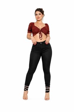 4 - Calça Jeans Cigarrete Plus Size Preta Bau Baki Cintura Alta - 53974