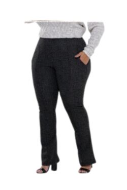 Calça Bailarina Plus Size Jacquard Chumbo Jaú Tricot Cintura Elástica