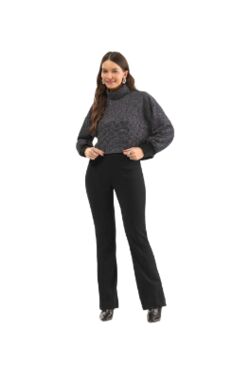 Calça Feminina Boot Cut Rovitex Ponto Roma Cós Elástico Preta Confortável Elegante