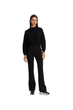 Calça Feminina Boot Cut Rovitex Ponto Roma Cós Elástico Preta Confortável Elegante - 54284
