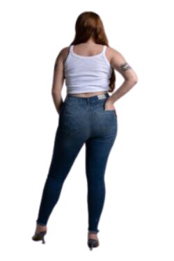 Calça Jeans Skinny Plus Size Feminina Sawary Cintura Alta Barra Diferenciada - 54337