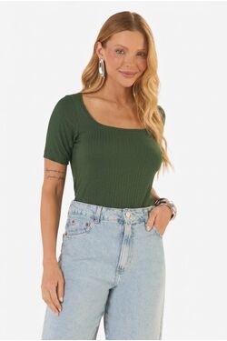 Blusa Feminina Canelada Rovitex Manga Curta em Viscose com Elastano Verde
