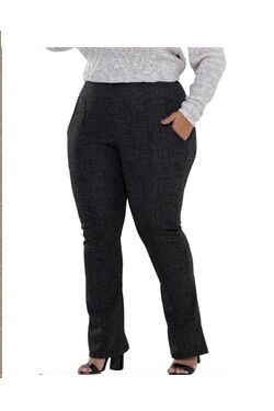 Calça Bailarina Plus Size Jacquard Jaú Chumbo Feminina Cintura Elástica com Bolsos	