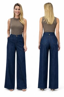 Calça Wide Leg Sport Fino Muito Mais – Jeans Azul – Cintura Alta