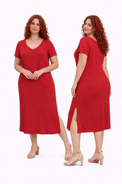Vestido Midi Feminino Plus Size Secret Glam em Viscose Maquinetada com Decote V