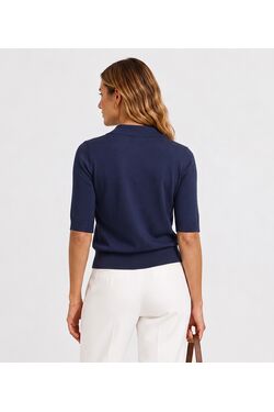 Blusa Polo Feminina em Tricot Rovitex Manga 3/4 Azul Marinho - 54742