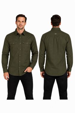 Camisa Masculina Sarja Manga Longa R Sete Slim ao Plus Size 2 Bolsos Verde