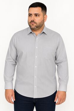 Camisa Masculina Plus Size Microfibra Manga Longa com Bolso Cinza Caw