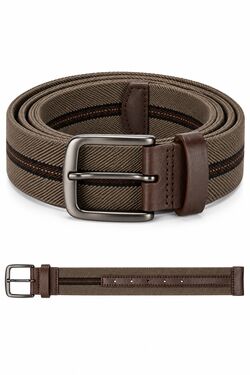 Cinto Masculino Elástico América Caqui com Listra Marrom e Preta 40mm P ao G